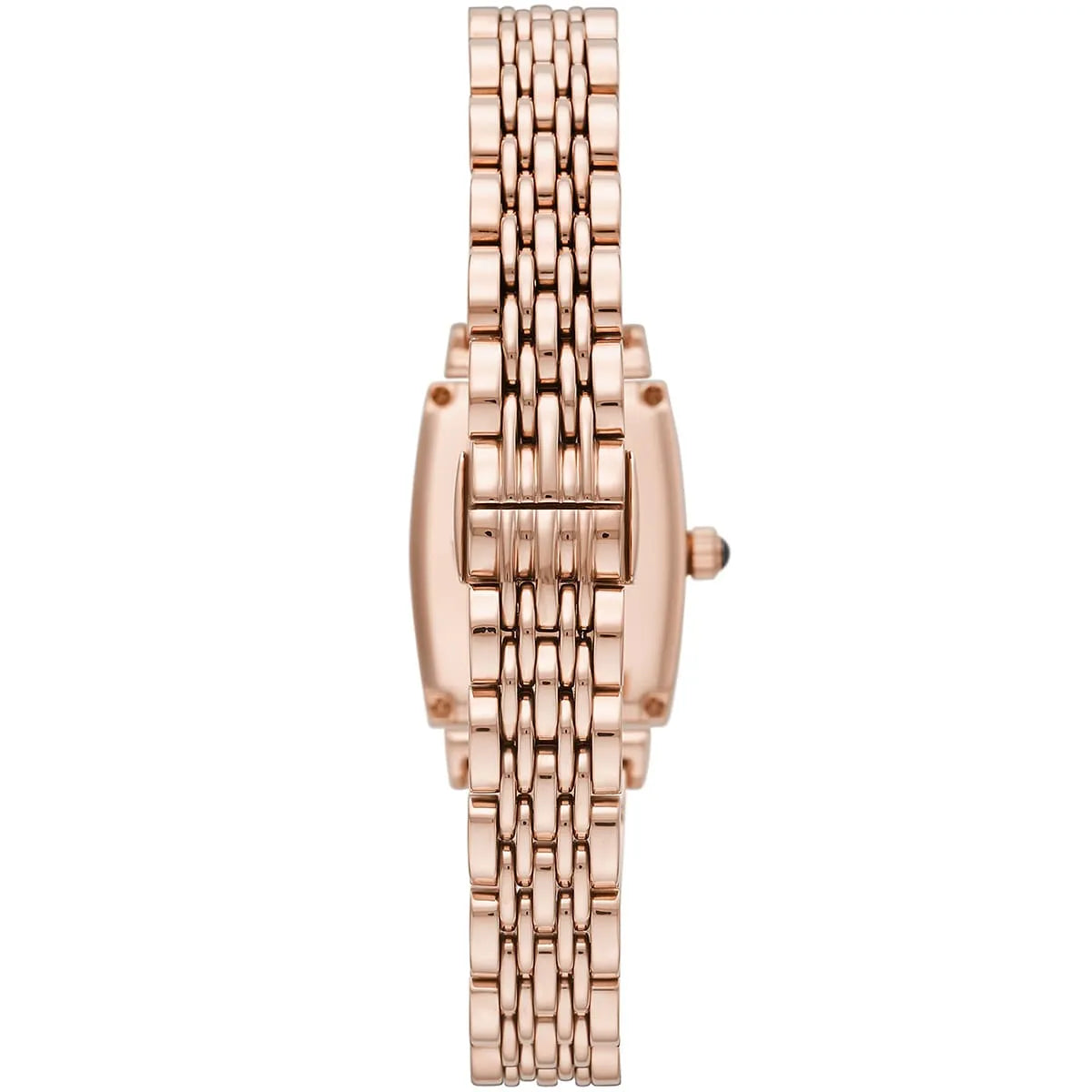 Angled front view of AR11406 highlighting the beautiful crystal bezel and sleek metal strap
