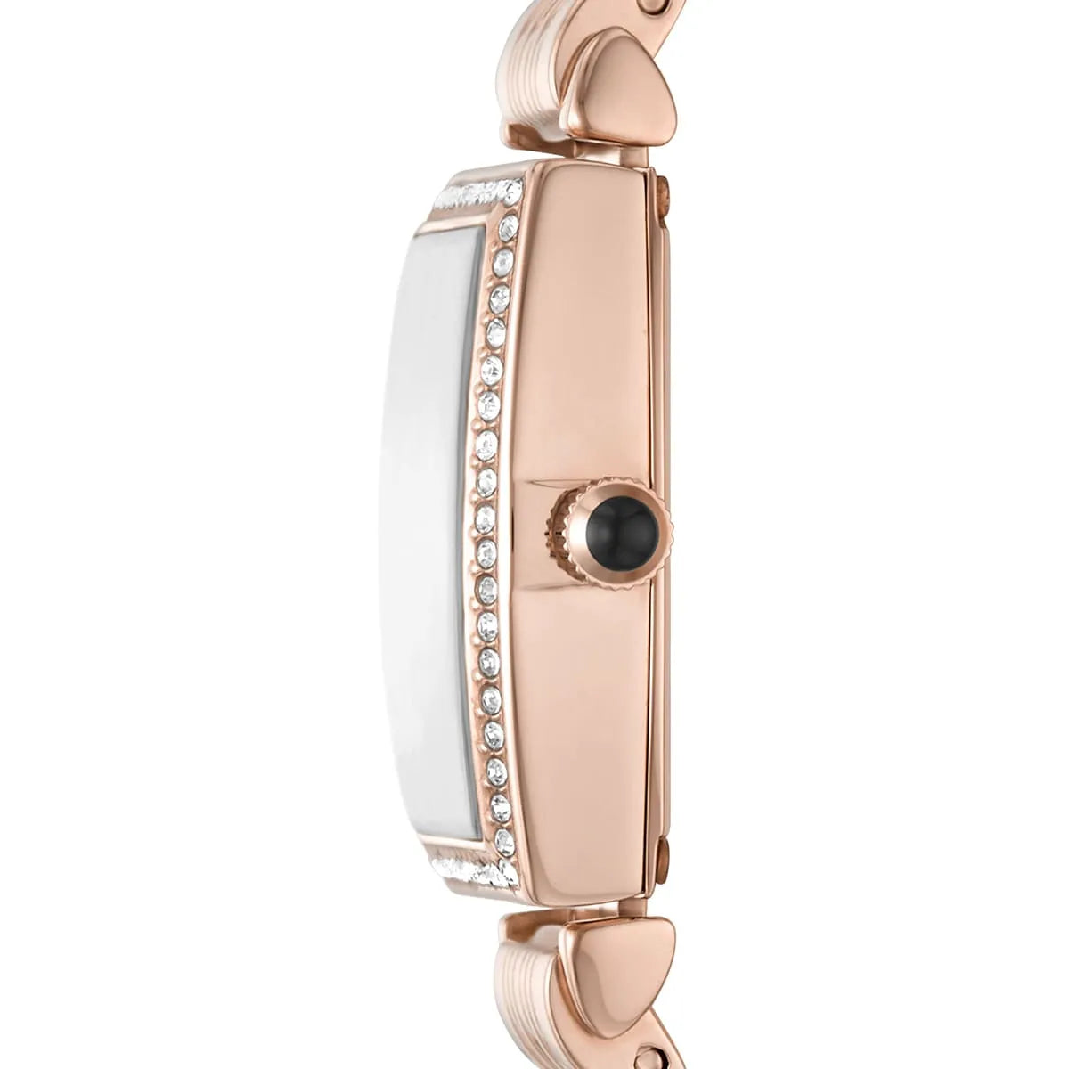 Left side perspective showing the polished rose gold finish and signature T-Bar lug connection