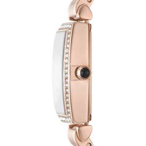 Left side perspective showing the polished rose gold finish and signature T-Bar lug connection