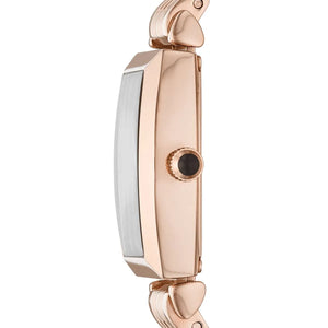 Left side perspective showing the polished rose gold finish and signature T-Bar lug connection