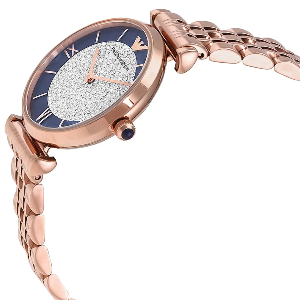 Side profile view of the Emporio Armani AR11423 showing the case thickness and crown
