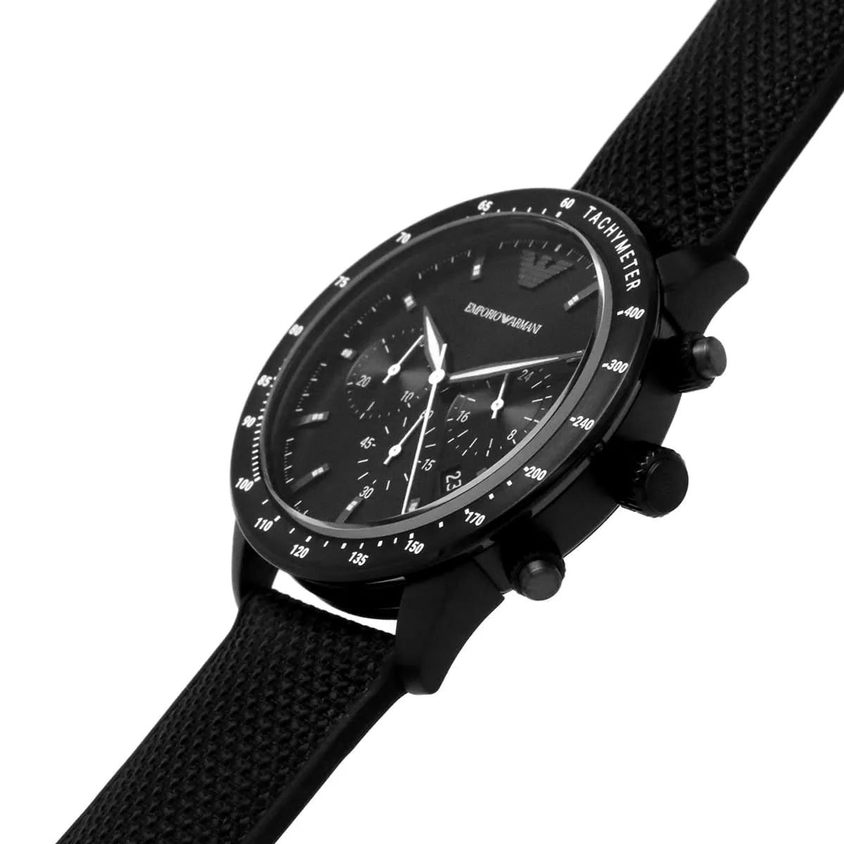 Angled view of AR11453 showing the tachymeter bezel and depth of the black dial