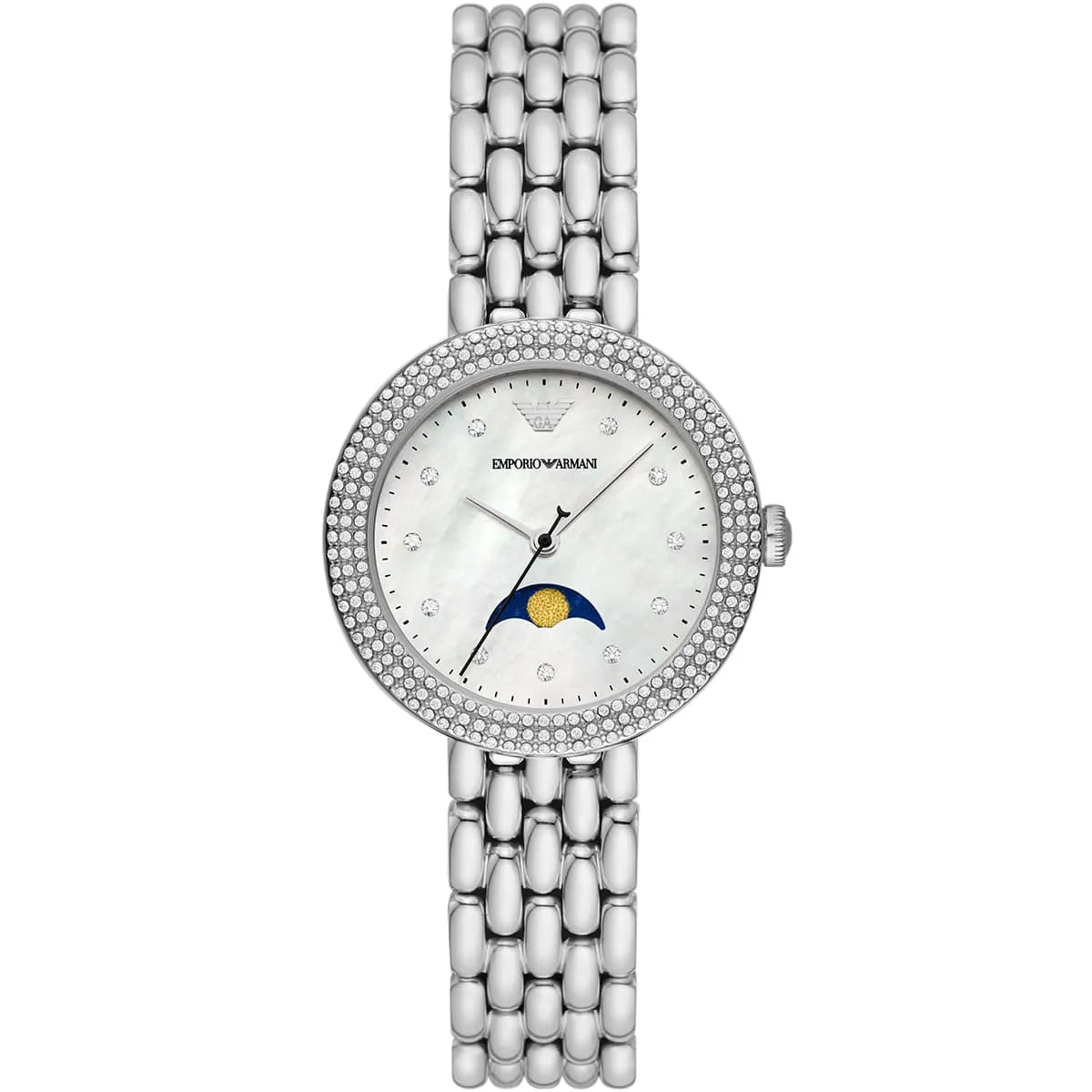 Emporio Armani Rosa AR11461 women watch with silver stainless steel case and moonphase dial