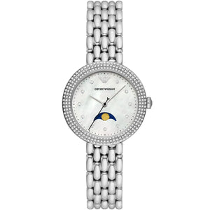 Emporio Armani Rosa AR11461 women watch with silver stainless steel case and moonphase dial