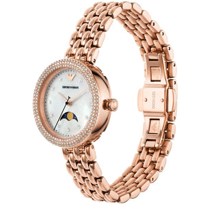 Right side profile view of the slim 7mm rose gold-tone case on the Emporio Armani AR11462