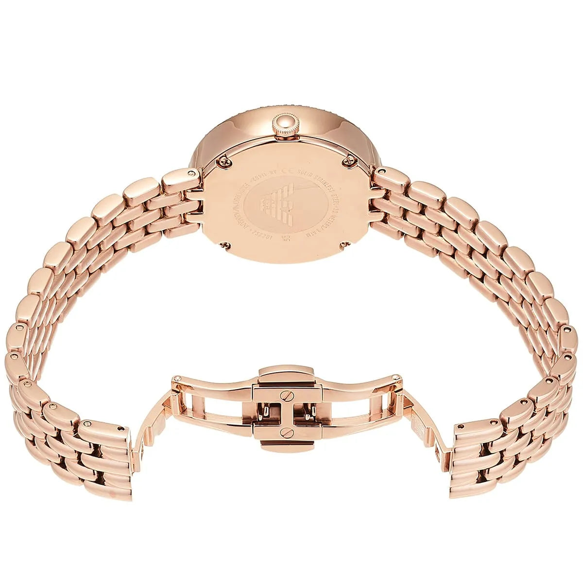 Rose gold-tone stainless steel butterfly deployment clasp buckle on the Emporio Armani AR11462