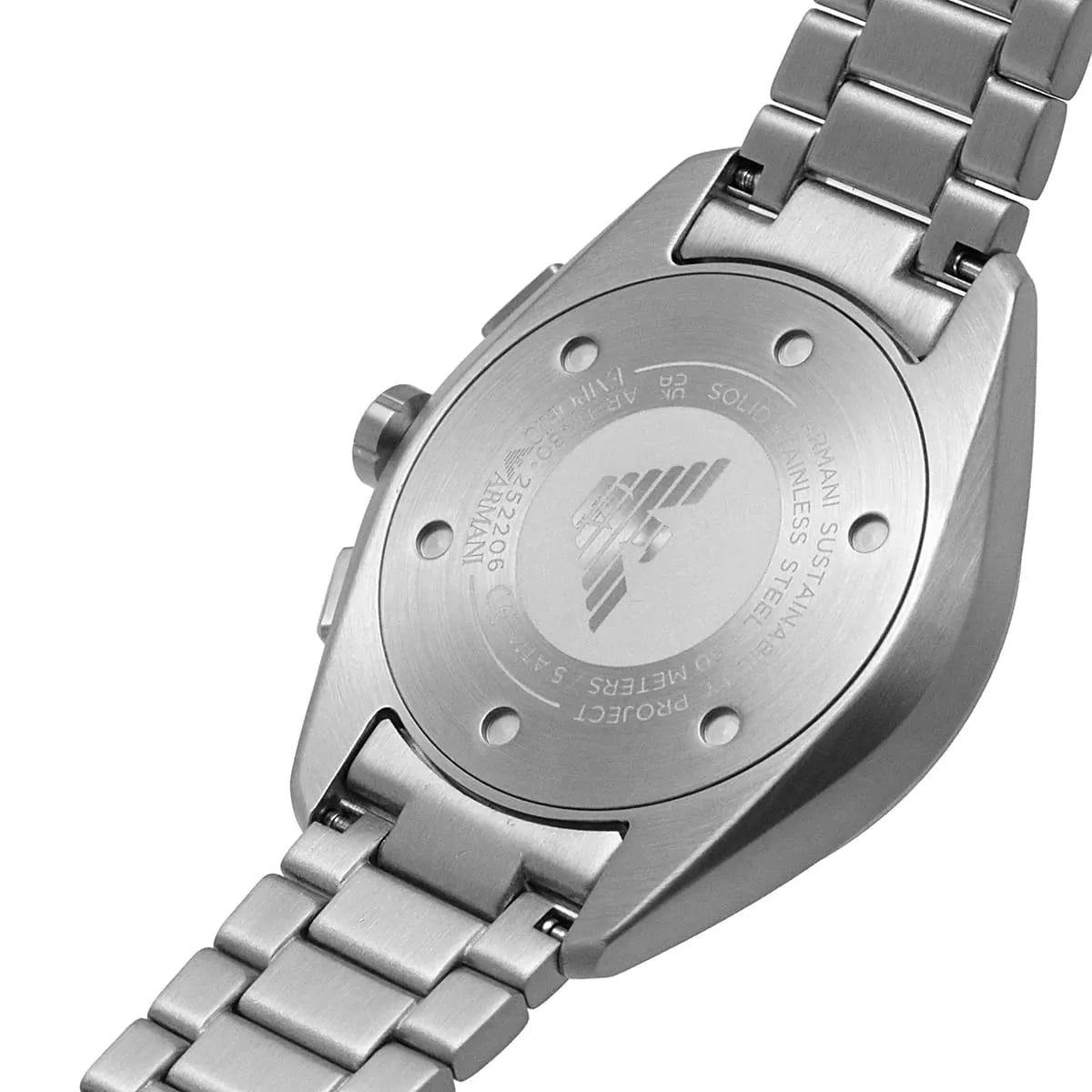 Back case of Emporio Armani AR11480 with engraved eagle logo and serial number