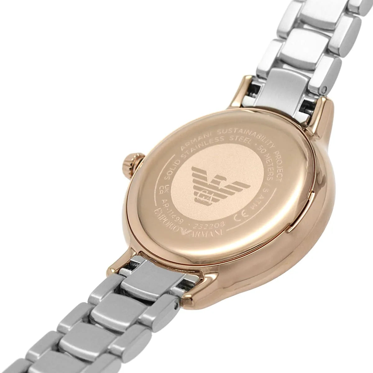 Stainless steel case back of the Emporio Armani AR11499 watch with eagle logo