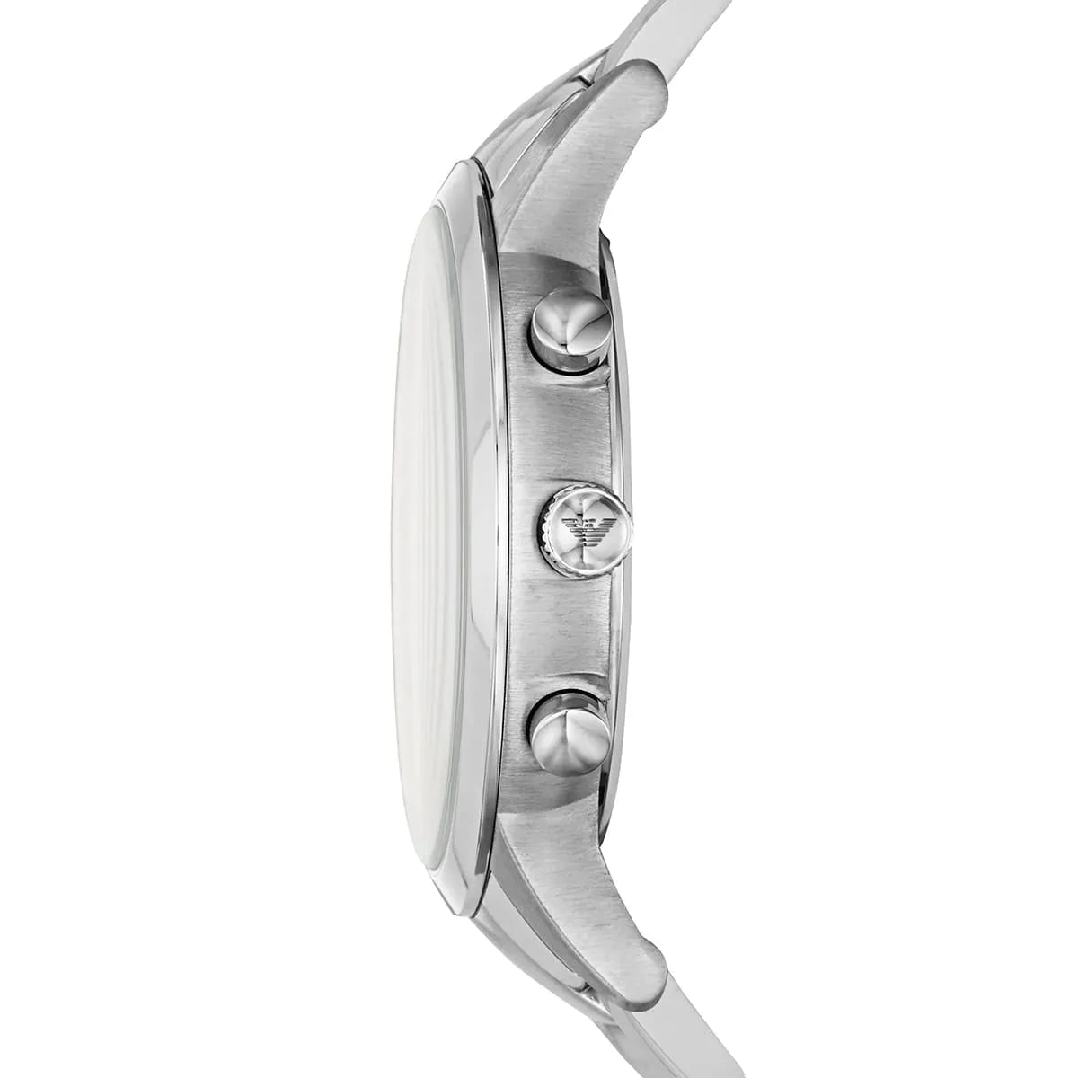 Side view of Emporio Armani AR11507 showing silver crown and pushers
