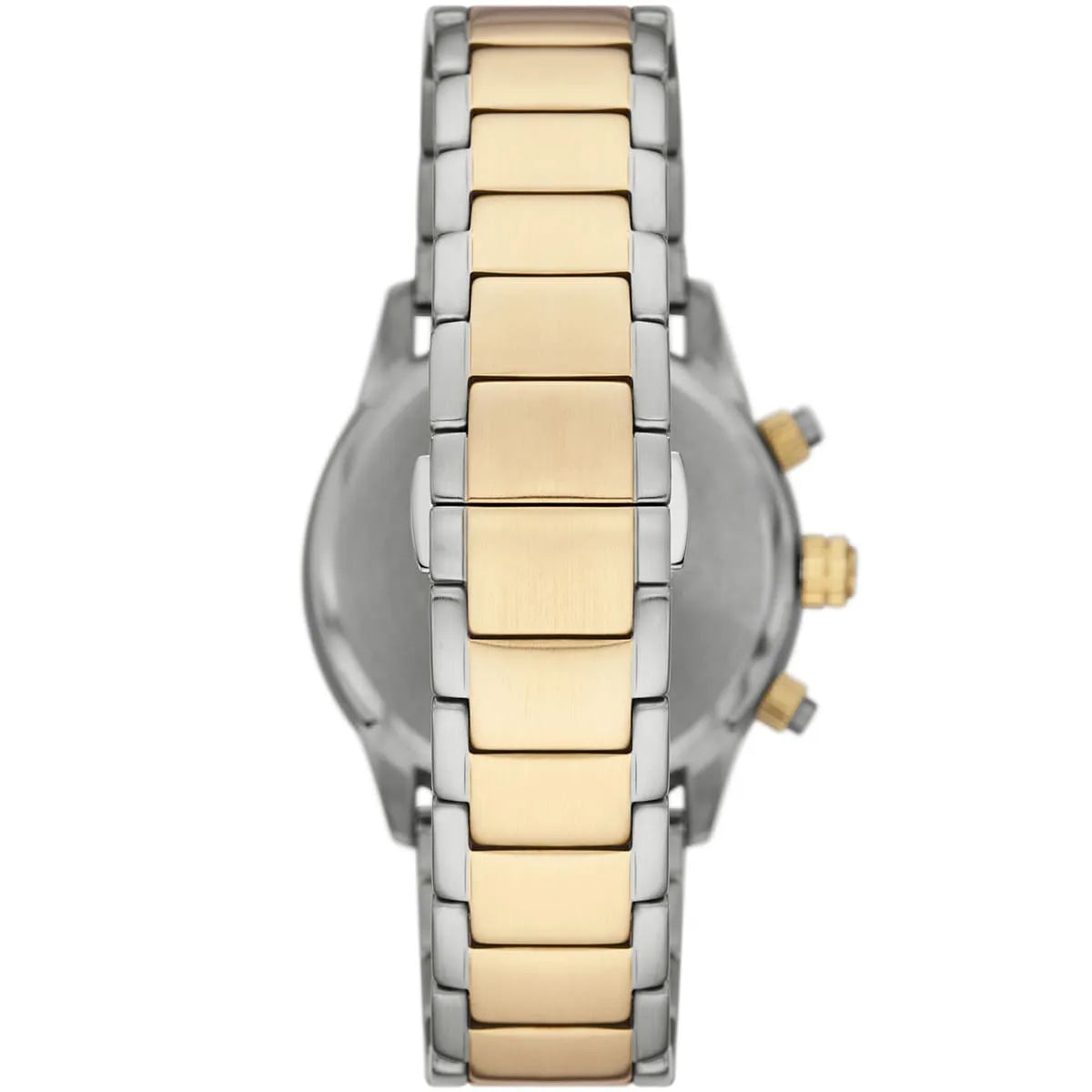 Detailed view of two-tone silver and gold stainless steel link bracelet for AR11521