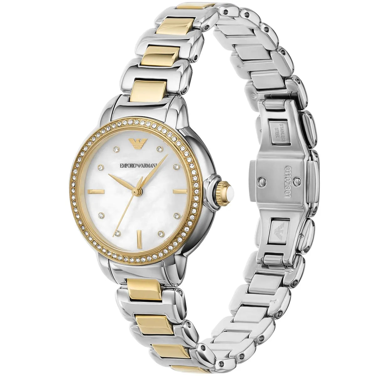 Emporio Armani AR11524 Mia Women's Watch White Mother of Pearl Dial Two-Tone Crystal Bezel