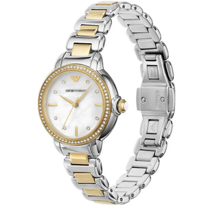 Emporio Armani AR11524 Mia Women's Watch White Mother of Pearl Dial Two-Tone Crystal Bezel