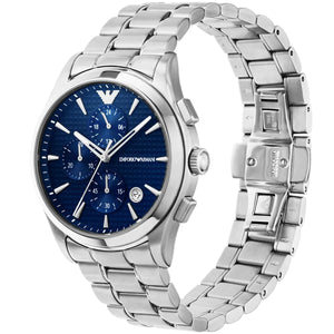 Emporio Armani AR11528 Paolo Men's Watch Geometric Textured Blue Dial Silver Steel