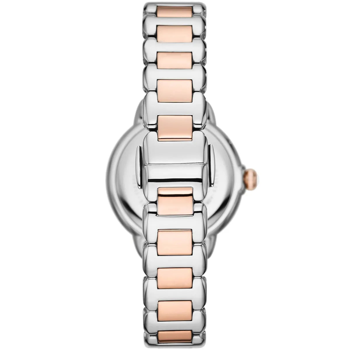 Stainless steel case back view of the Emporio Armani AR11567 showing logo and model details