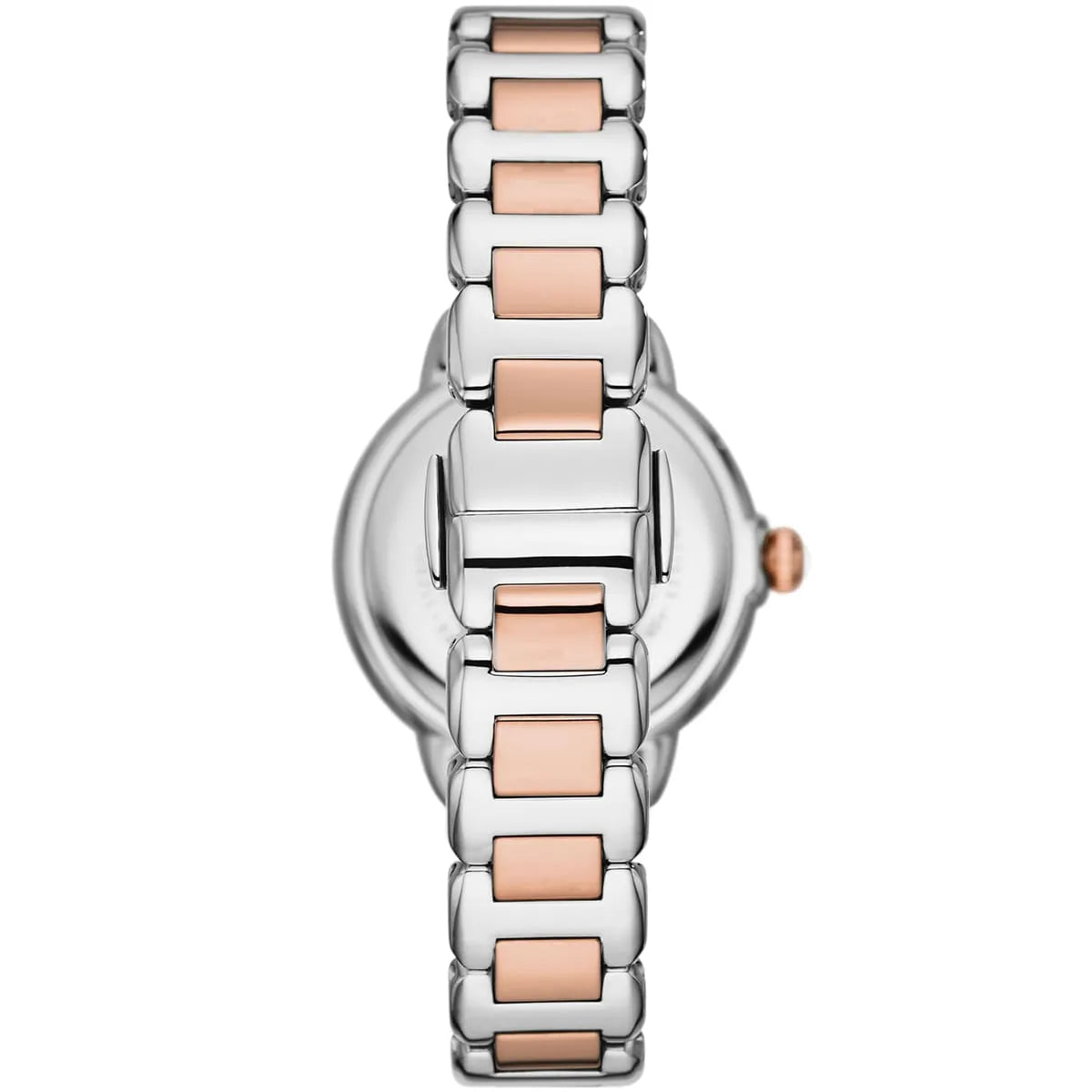 Stainless steel case back view of the Emporio Armani AR11569 showing logo and model details