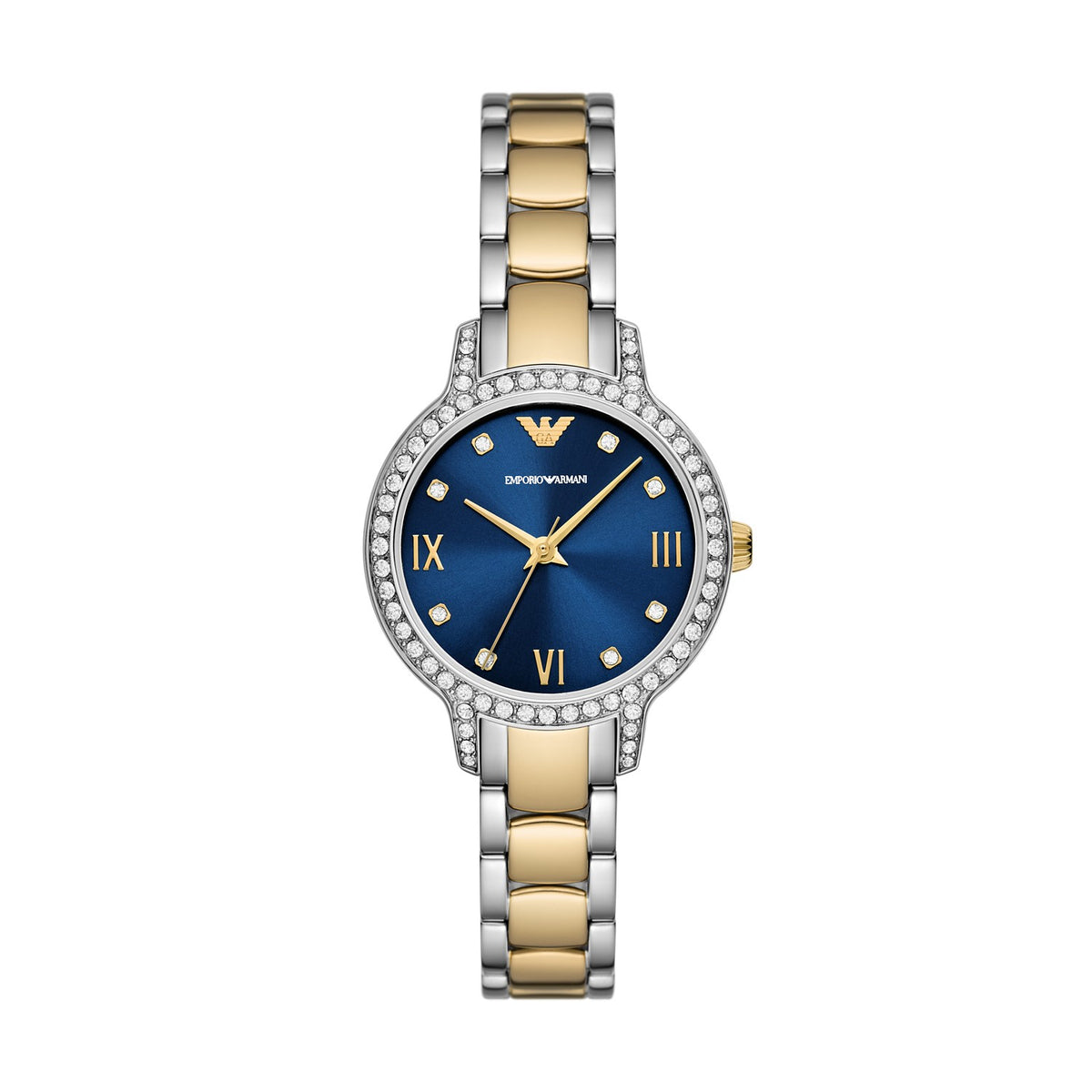 Emporio Armani Cleo AR11576 Women's Watch – Blue Dial & Two-Tone Stainless Steel Strap