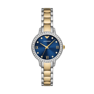 Emporio Armani Cleo AR11576 Women's Watch – Blue Dial & Two-Tone Stainless Steel Strap