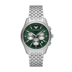 Emporio Armani Antonio AR11581 Men's Chronograph Watch – Green Dial & Silver Stainless Steel Strap