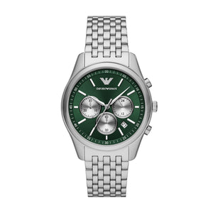 Emporio Armani Antonio AR11581 Men's Chronograph Watch – Green Dial & Silver Stainless Steel Strap