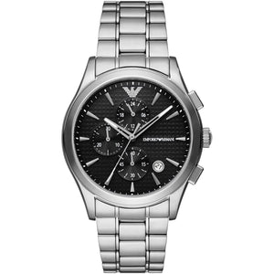 Emporio Armani Paolo AR11602 men's quartz battery watch with black textured dial, silver-tone case, silver stainless steel bracelet main view