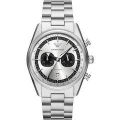 Emporio Armani Racer AR11636 men's quartz battery watch with silver dial, silver-tone case, silver stainless steel bracelet main view