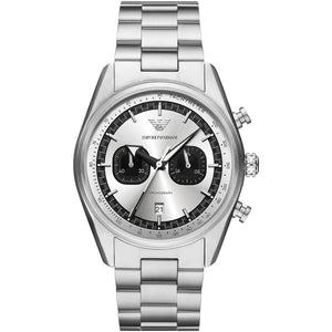 Emporio Armani Racer AR11636 men's quartz battery watch with silver dial, silver-tone case, silver stainless steel bracelet main view