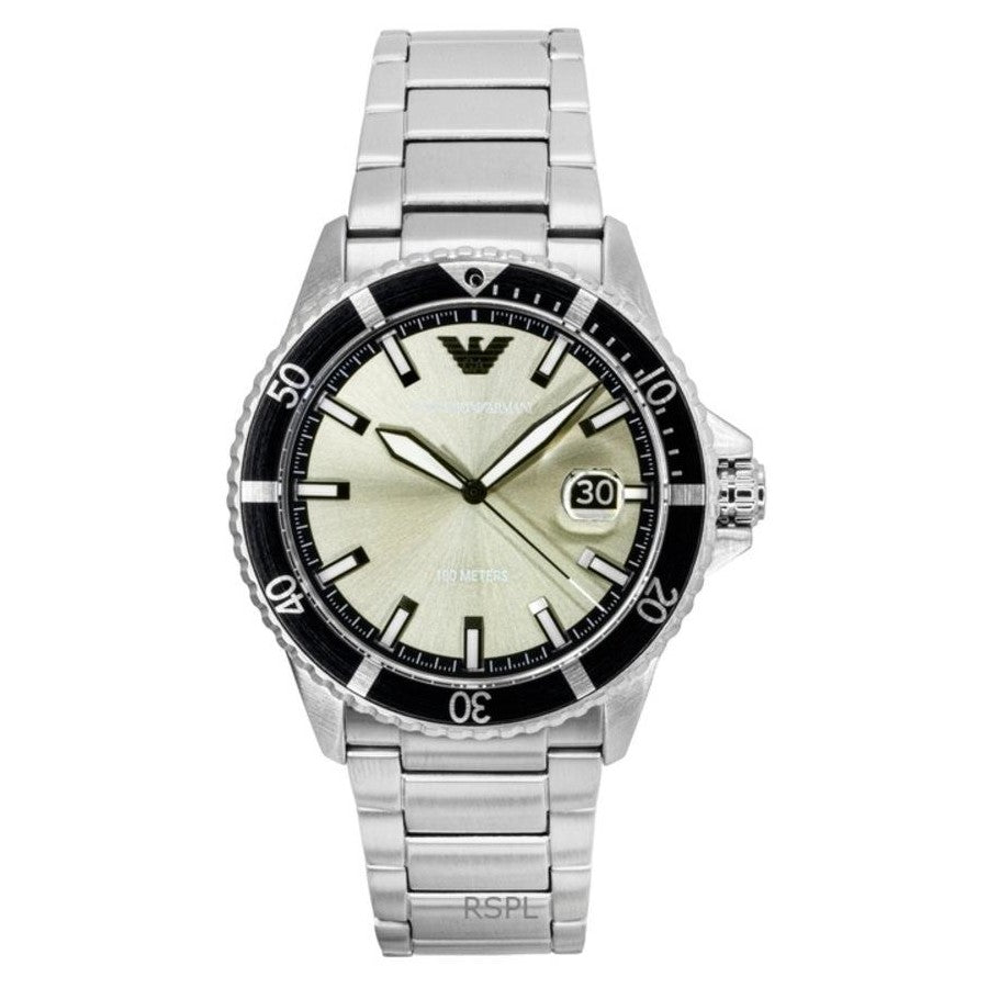 Emporio Armani World Explorer AR11683 men's quartz battery watch with silver dial, silver-tone case, silver stainless steel bracelet main view