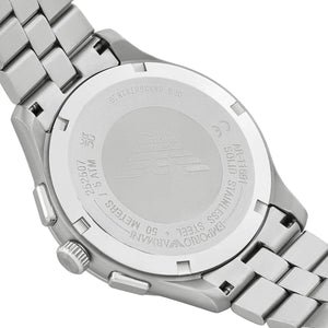 Back view photo of Emporio Armani Dario AR11691 showing the stainless steel caseback info