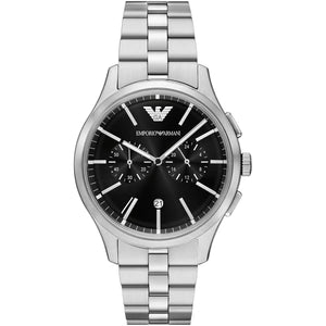 Authentic real-life photo of Emporio Armani Dario AR11691 showing actual silver finish and sunray black dial