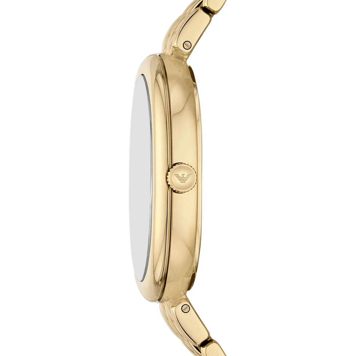 Side view photo of Emporio Armani AR11707 showing case thickness and gold crown detail