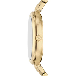 Side view photo of Emporio Armani AR11707 showing case thickness and gold crown detail