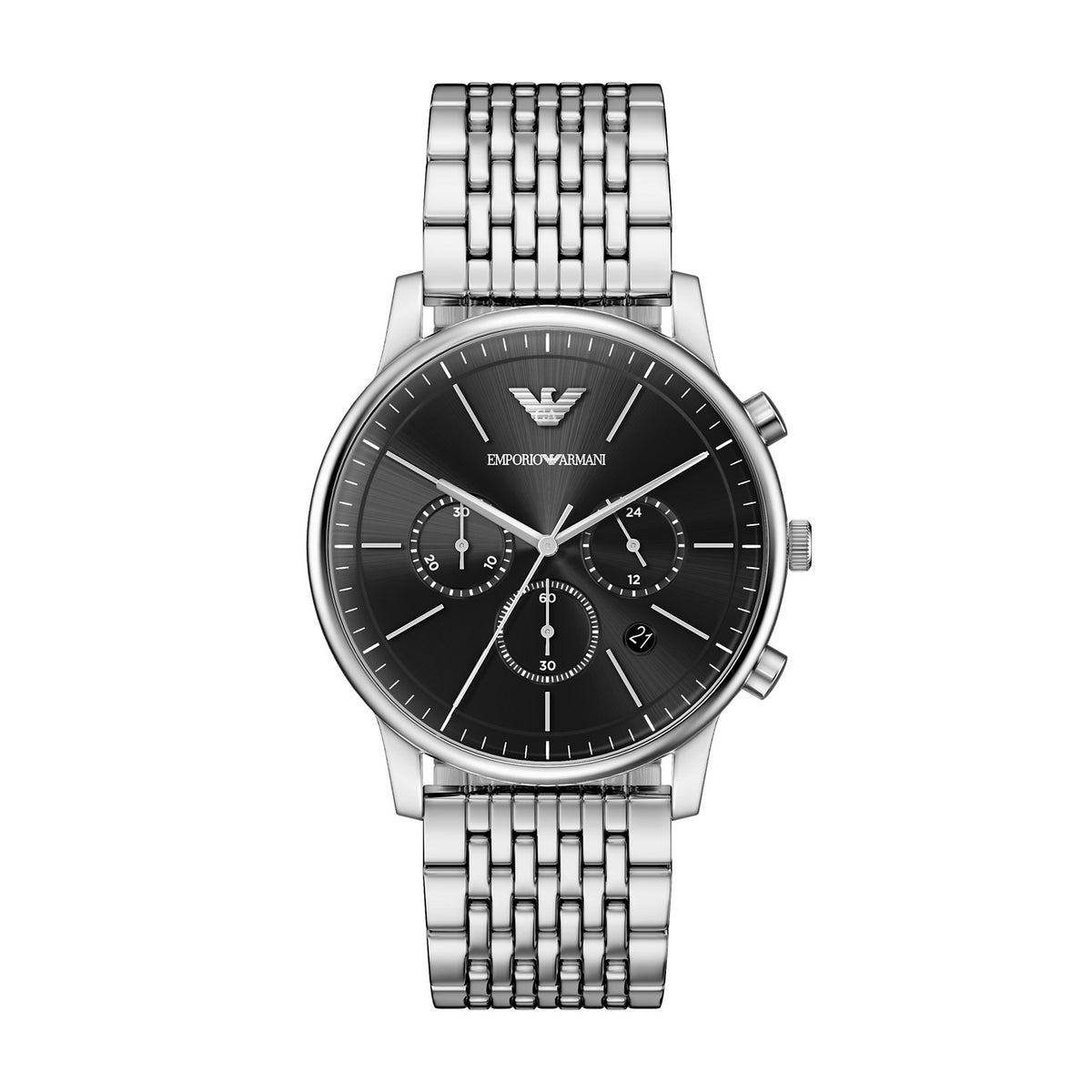 Emporio Armani Minimalist AR11772 Men's Chronograph Watch – Black Dial & Silver Stainless Steel Strap
