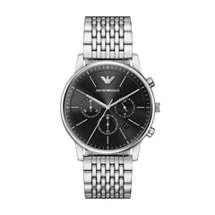 Emporio Armani Minimalist AR11772 Men's Chronograph Watch – Black Dial & Silver Stainless Steel Strap