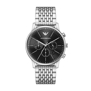 Emporio Armani Minimalist AR11772 Men's Chronograph Watch – Black Dial & Silver Stainless Steel Strap