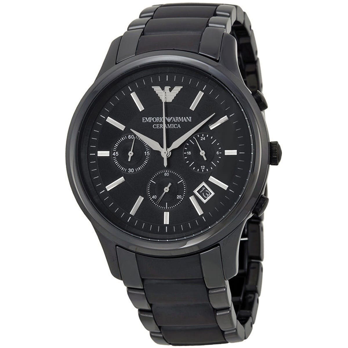 Emporio Armani AR1452 Men’s Black Dial Black Ceramic Ceramica Chronograph Watch - Luxury Hub Store