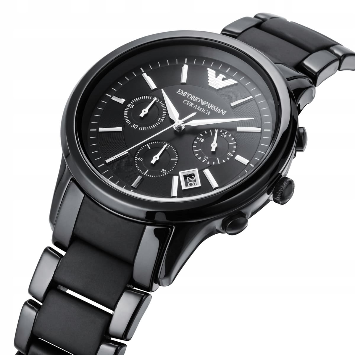 Emporio Armani AR1452 Men’s Black Dial Black Ceramic Ceramica Chronograph Watch - Luxury Hub Store