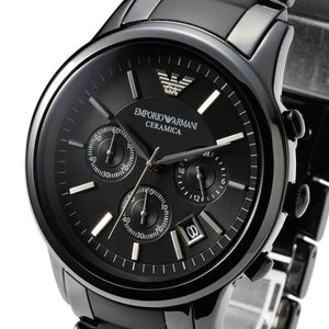 Emporio Armani AR1452 Men’s Black Dial Black Ceramic Ceramica Chronograph Watch - Luxury Hub Store