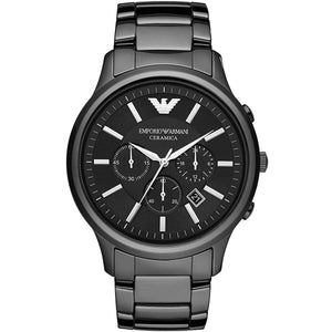 Emporio Armani AR1452 Men’s Black Dial Black Ceramic Ceramica Chronograph Watch - Luxury Hub Store