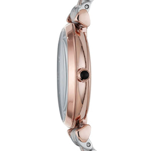Side view of Emporio Armani AR1725 showing the rose gold case and T-bar lug design