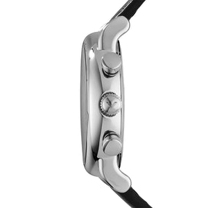 Angled front view of Emporio Armani AR1733 showing polished silver bezel and indices