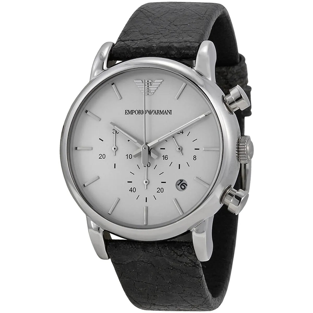 Angled shot of Emporio Armani AR1810 showing dial depth and indices