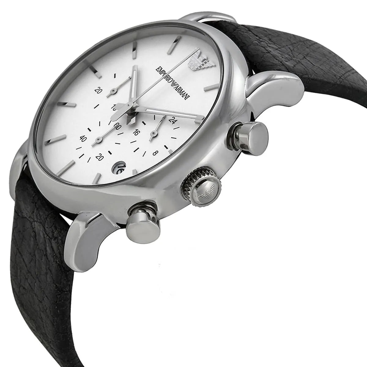 Angled shot of Emporio Armani AR1810 showing dial depth and indices