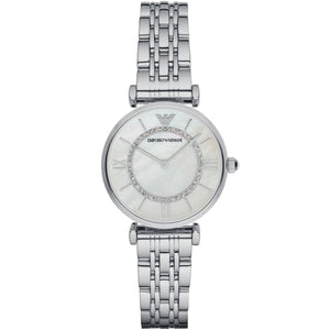 Emporio Armani AR1908 Women’s White Dial Silver Stainless Steel Gianni T-Bar Watch - Luxury Hub Store