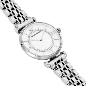 Emporio Armani AR1908 Women’s White Dial Silver Stainless Steel Gianni T-Bar Watch - Luxury Hub Store