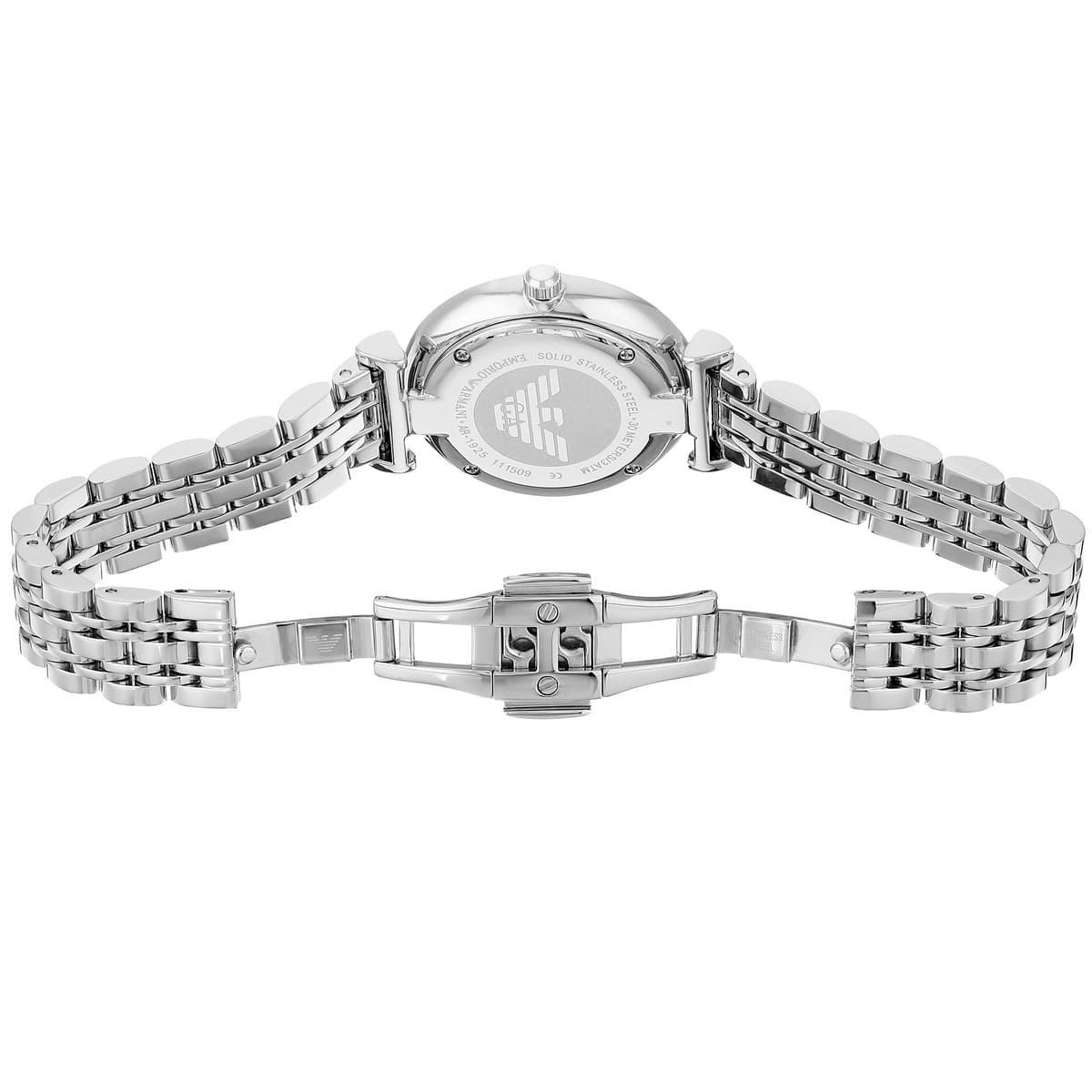 Silver watch with metal bracelet on a white background