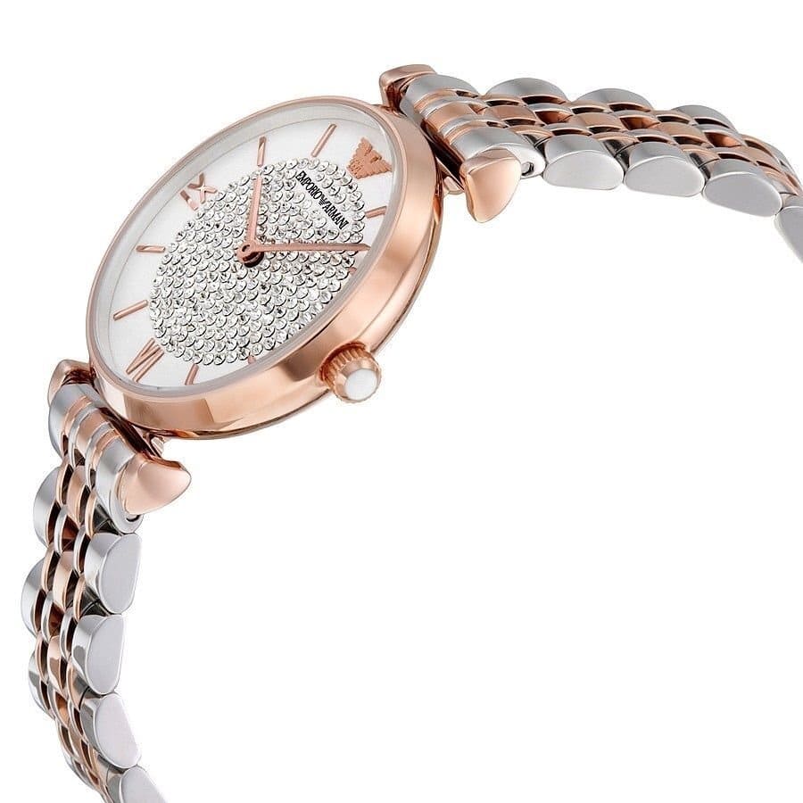 Right side profile view of the slim 8mm rose gold-tone case on the Emporio Armani AR1926
