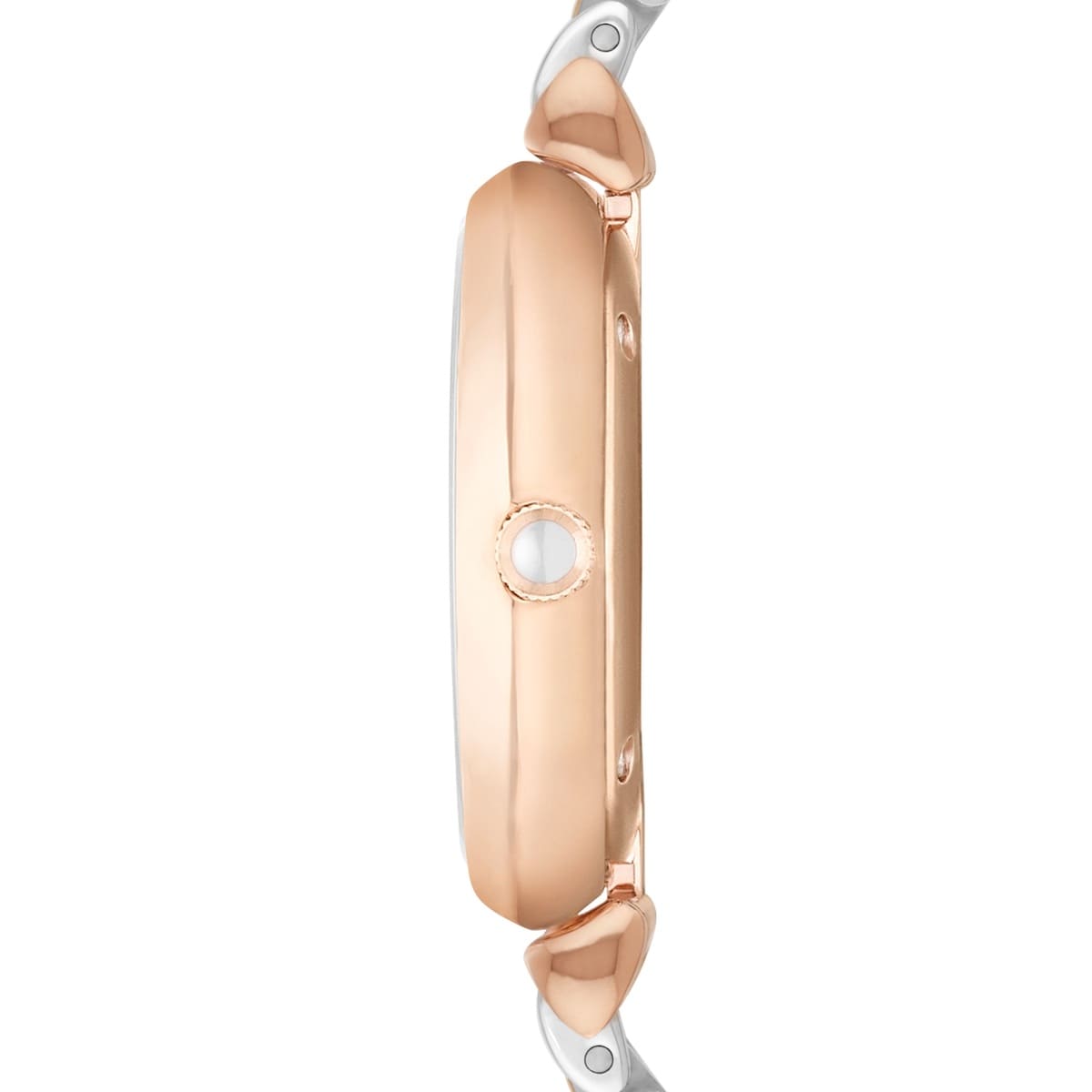 Left side perspective showing the polished rose gold finish and signature T-Bar lug connection