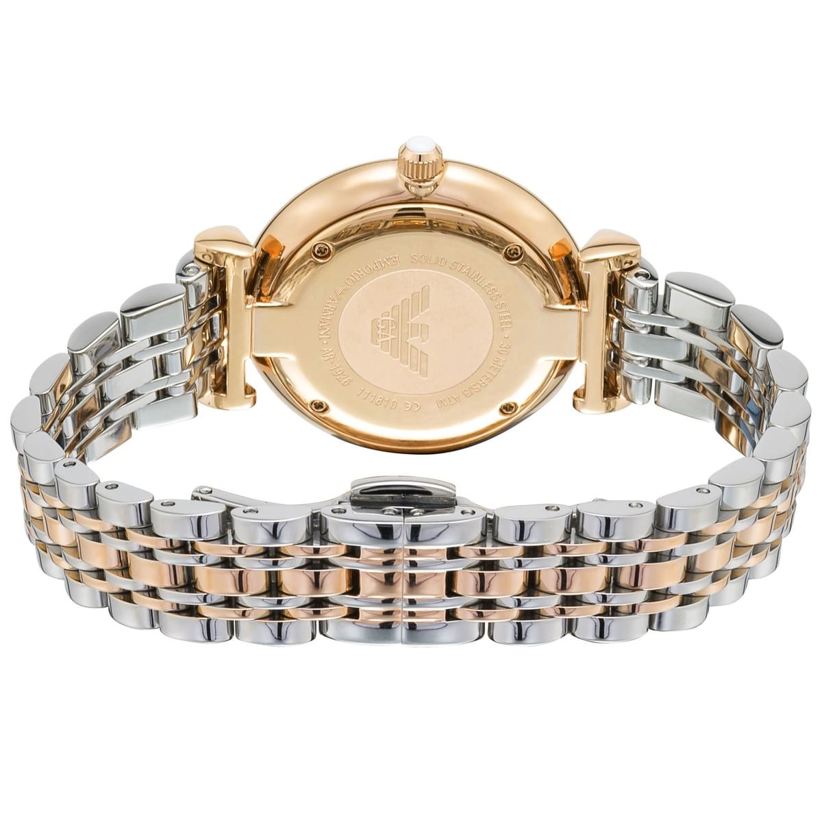 Two-tone stainless steel butterfly deployment clasp buckle on the Emporio Armani AR1926