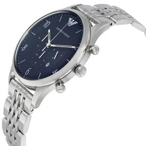 Side view of Emporio Armani AR1942 showing silver case and chronograph pushers