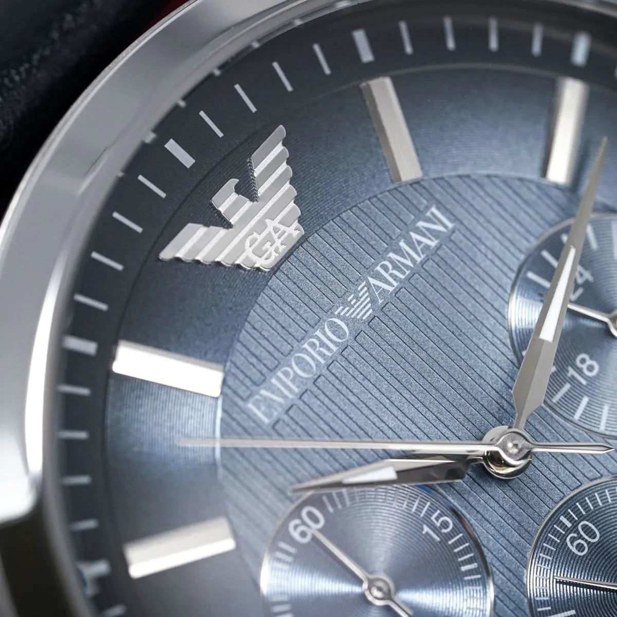 Close-up of Emporio Armani AR2473 chronograph sub-dials and date window